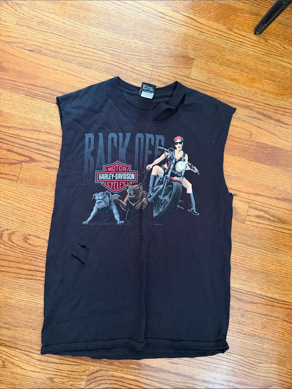 Harley-Davidson Black Muscle Tank with Biker & Dogs Graphic